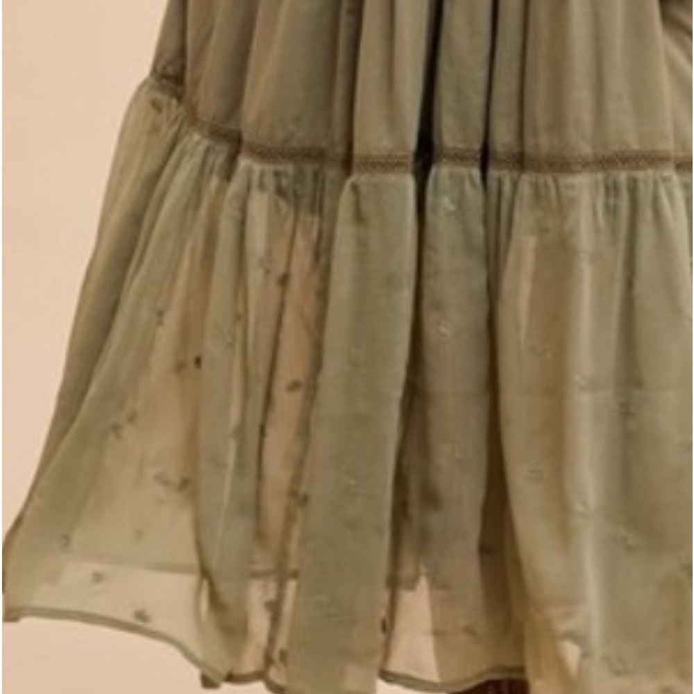 643. Olive green embroidered tiered skirtall lace maxi dress - Picture 4 of 5